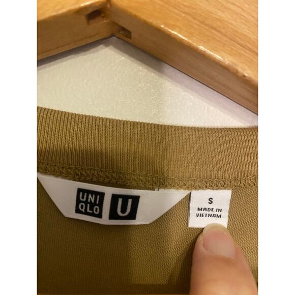 Uniqlo AIRism T Shirt Tan Dress Womens Crew Neck Short Sleeve Lagenlook Small - Picture 4 of 10